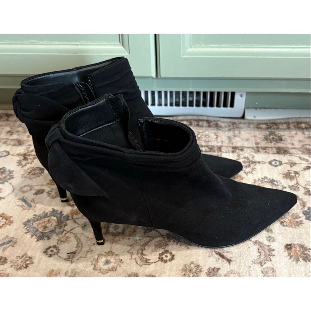 Ted Baker Womens Yona Bow Suede Ankle Boots Pointed Toe Side Zip Black Size 40